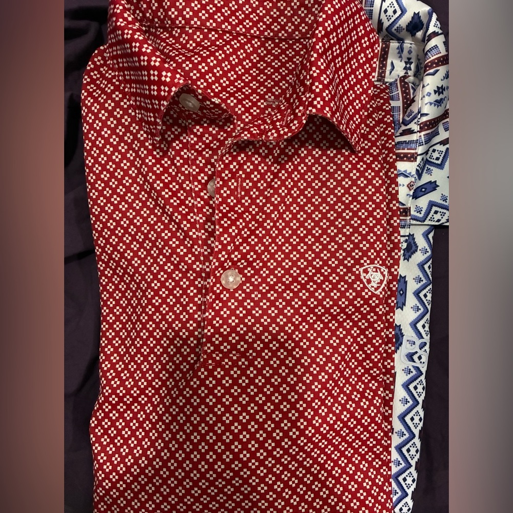 Ariat Red and White Patterned Men's Shirt